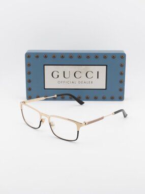 Gucci GG0135O 001 Rectangle Eyeglasses 52mm - Gold / Black